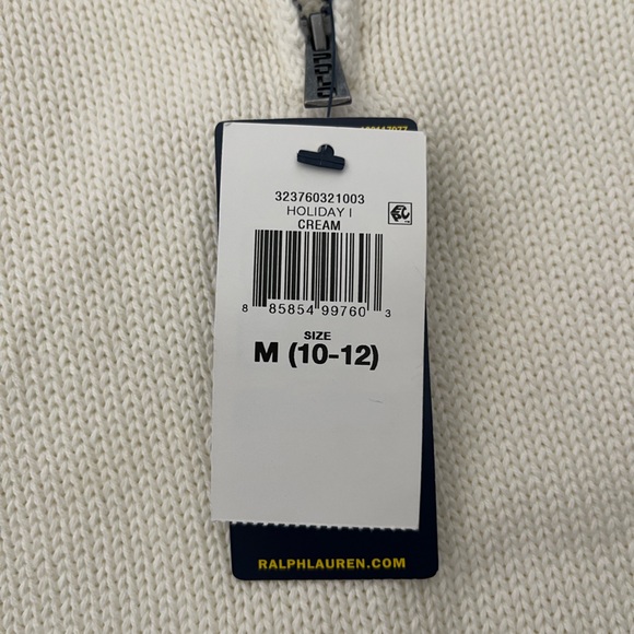 NWT Boy’s Youth Polo Ralph Lauren Quarter Zip Sweater Cream Size M 10-12 - Picture 4 of 5